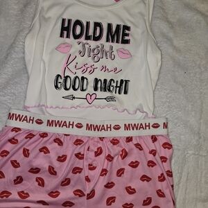 Paris Blues Kiss Me Pajama Set - White and Pink